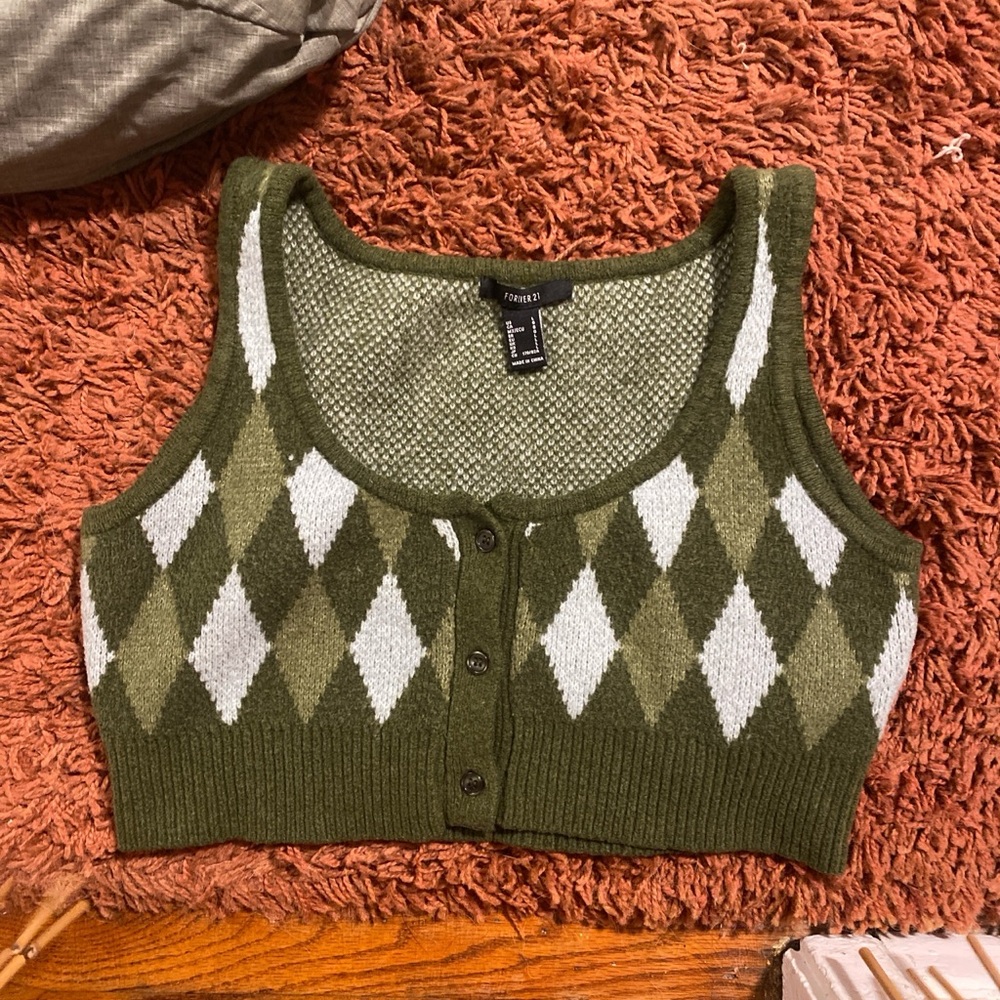 Forever 21 Olive Argyle Knit Crop Top